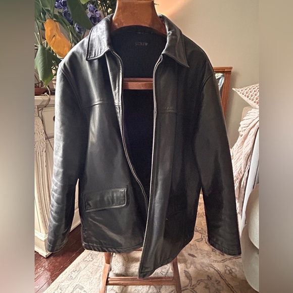 J. Crew black leather jacket large - Picture 1 of 12